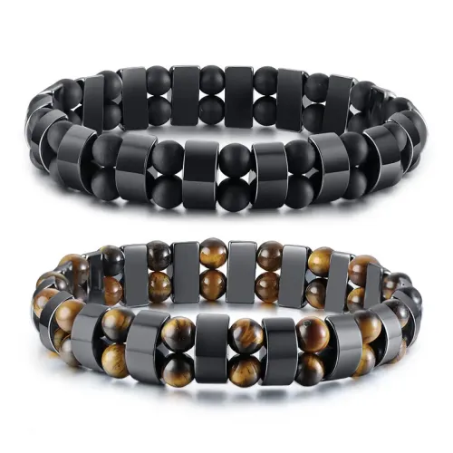 BTM530 Jewelry men's black gallstone tiger eye stone beaded bracelet