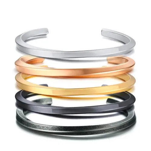 BTM446 Square Line Stainless Steel Spiral Twisted Opening Women's Bracelet Men's Bracelet Couple's