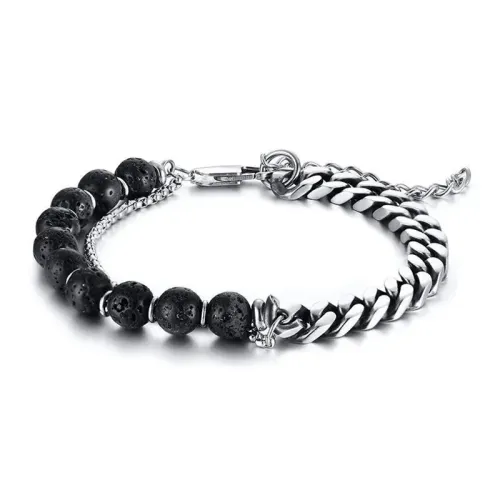BTM543 Hip hop jewelry double layer titanium steel bracelet stainless steel chain volcanic stone adjustable bracelet for men