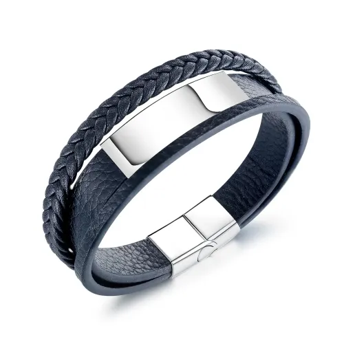BTM152 Jewelry titanium steel men's multi-layer leather bracelet with engraving
