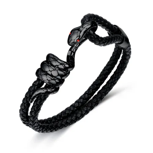 BTM90 Men's stainless steel single snake clasp head multi-layer woven leather bracelet