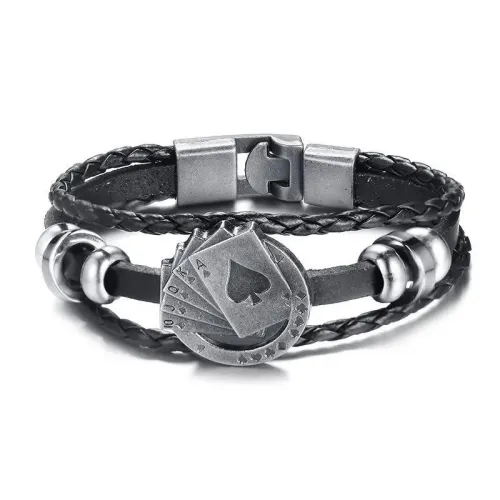 BTM550 Jewelry Bracelet Leather Alloy Accessories Men's Bracelet Poker Cards Flush Bracelet