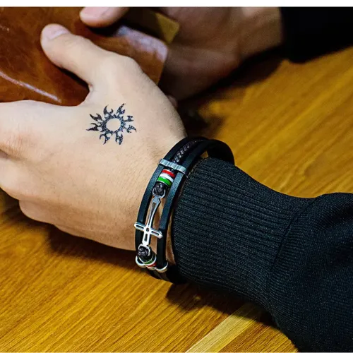 BTM255 Cross men's leather multi-layer braided bracelet titanium steel leather rope bracelet