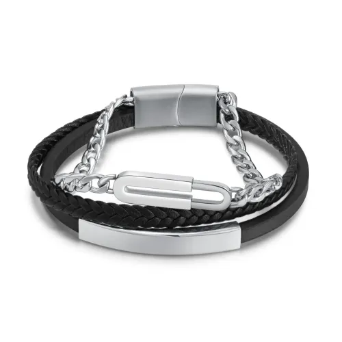 BTM95 Hip hop stainless steel chain multi-layer braided leather bracelet