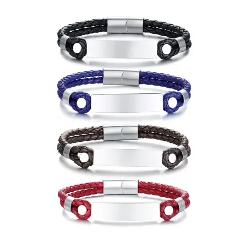 BTM354 Stainless steel leather bracelet blank curved leather bracelet can be engraved