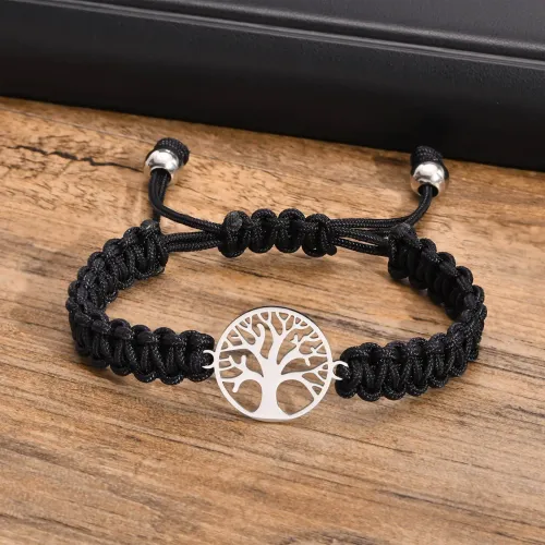 BTM443 Stainless steel tree of life nylon rope braided bracelet steel color men's style