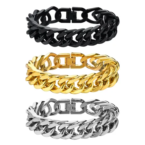 BTM461 Stainless Steel Men's Double Woven Milled Chain Bracelet Black