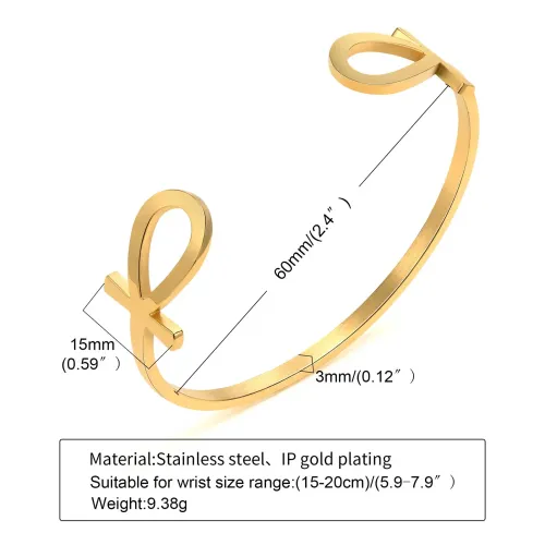 BTM408 Titanium Steel Stainless Steel Ankh Open Bracelet Black Male Hip Hop Accessories