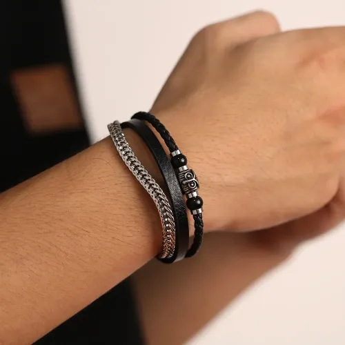 BTM165 Titanium Steel Magnetic Bracelet Stainless Steel Multi-Layer Braided Men's Owl Bracelet