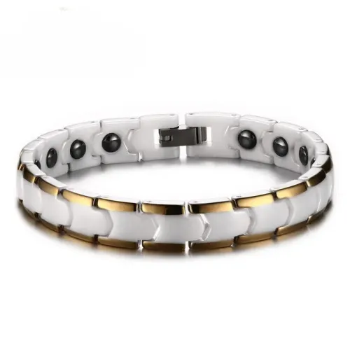 BTM410 Ceramic inlaid black stone gold edge bracelet jewelry C