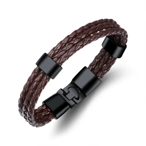 BTM319 Braided leather cord multi-layer bracelet for men