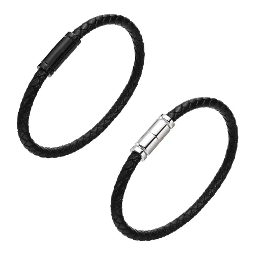 BTM418 Stainless steel magnetic buckle leather black bracelet bracelet men's jewelry