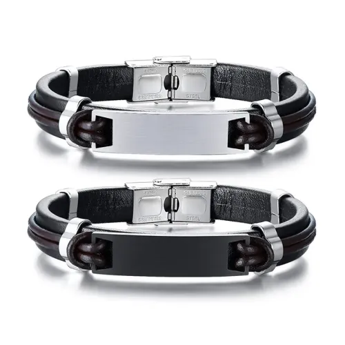 BTM541 Stainless steel leather style men's stainless steel leather bracelet black bracelet