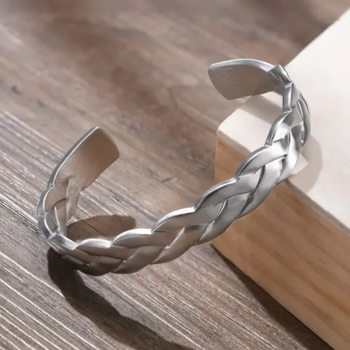 BTM475 Open Bracelet Stainless Steel Double Fiery C Shape Black Men's Jewelry