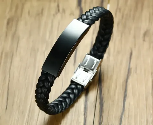BTM447 Stainless steel men's bracelet bracelet curved microfiber leather bracelet