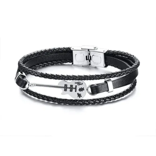 BTM538 Stainless steel leather bracelet jewelry bracelet for music lovers stainless steel guitar leather bracelet