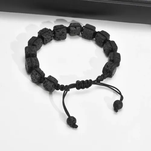 BTM511 Men's black bracelet square square volcanic stone braided bracelet adjustable jewelry