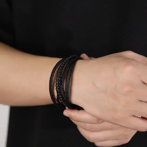 BTM244 Multi-layer woven volcanic stone stainless steel magnetic buckle leather bracelet for men