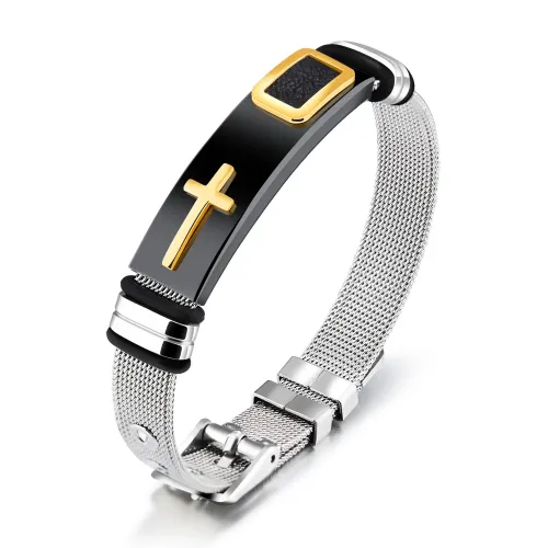BTM111 Titanium Steel Mesh Strap Bracelet Cross Men
