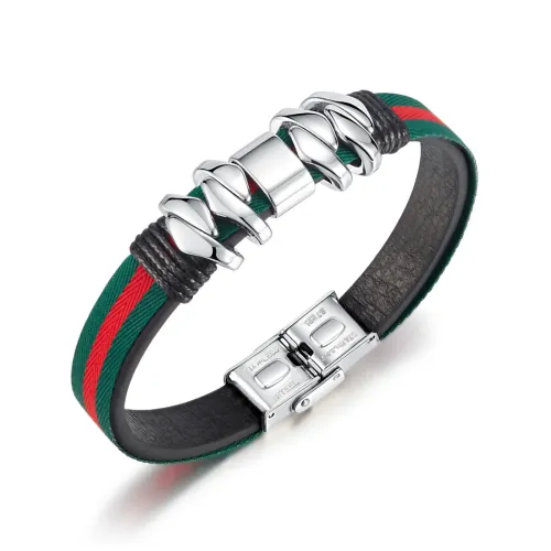 BTM96 Stainless steel double layer color leather bracelet for men