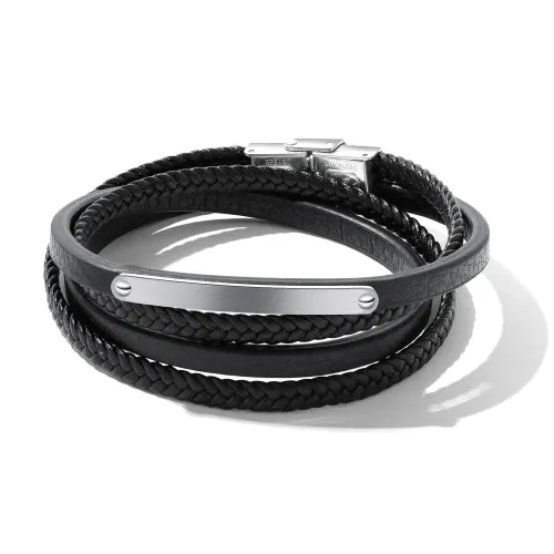 BTM129 Multi-layer braided titanium steel leather bracelet black leather cord