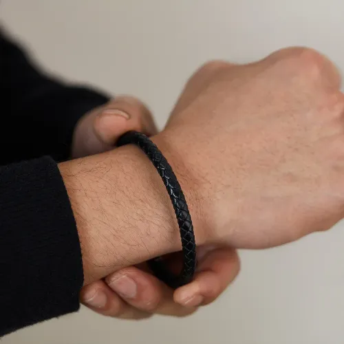 BTM303 Jewelry Round Woven Leather Bracelet Double Snap Stainless Steel Men's Bracelet