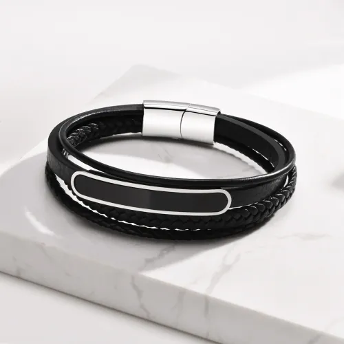 BTM448 Jewelry stainless steel sand surface blank curved sign four layers zp bracelet black between steel