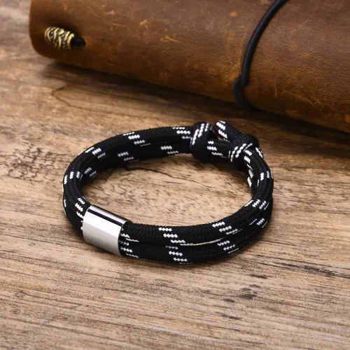 BTM365 Men's jewelry stainless steel oval accessories Milanese rope  strap black adjustable