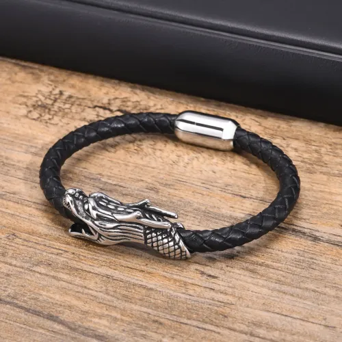 BTM403 Stainless Steel Faucet Genuine Leather Bracelet Steel Black Men's Bracelet Jewelry