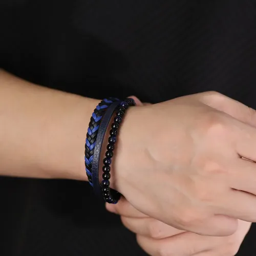 BTM203 Design tiger eye stone bracelet stainless steel multi-layer woven leather bracelet