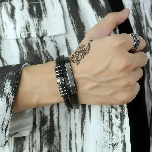 BTM135 some multi-layered stainless steel leather bracelet