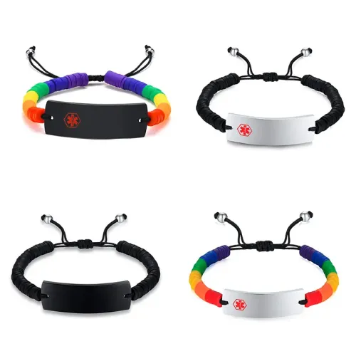 BTM508 Adjustable bracelet medical logo silicone ring braided color stainless steel curved bracelet bracelet