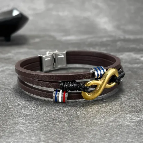 BTM306 Brown bracelet stainless steel 8-character symbol men's multi-layer leather bracelet