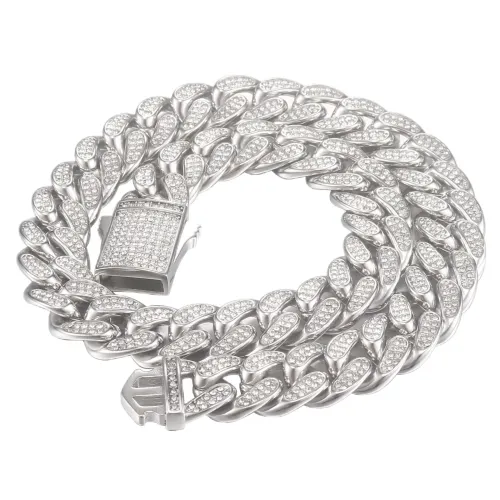 BTM571 Cuban titanium steel necklace with zircon for men stainless steel necklace