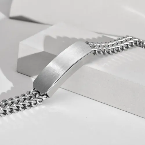 BTM487 Men's Thick Stainless Steel Curved Tag Double Chain Hip Hop Bracelet Steel Color Jewelry