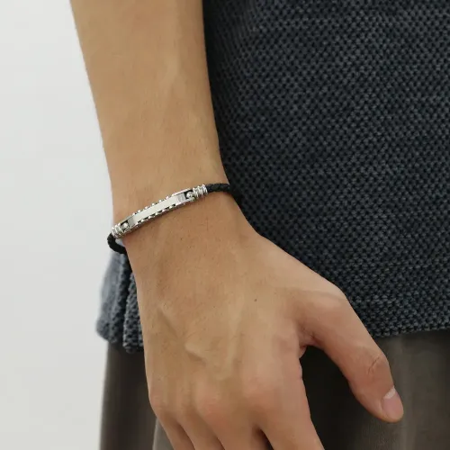 BTM91 Stainless Steel Glossy Bracelet Woven Leather Bracelet for Men and Women