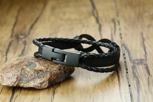 BTM412 Alloy accessories infinity PU leather braided bracelet black men's bracelet jewelry
