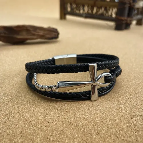 BTM310 Multi-layered braided leather bracelet cross stainless steel bracelet for men