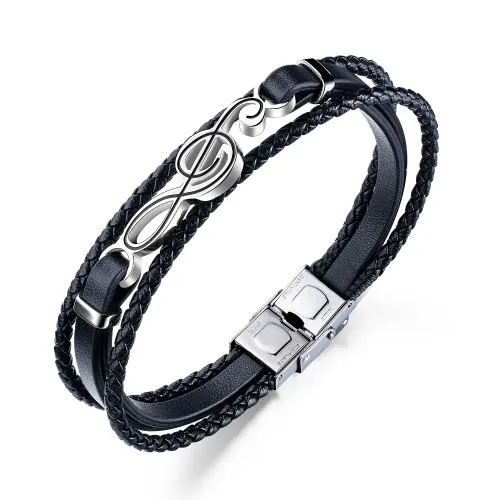 BTM318 Hip-hop bracelet men's musical note leather bracelet multi-layer braided bracelet for boyfriend