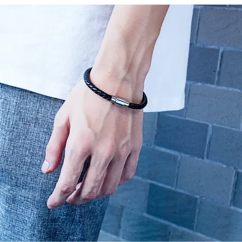 BTM101 Leather bracelet titanium steel men's leather bracelet woven leather bracelet for boyfriend