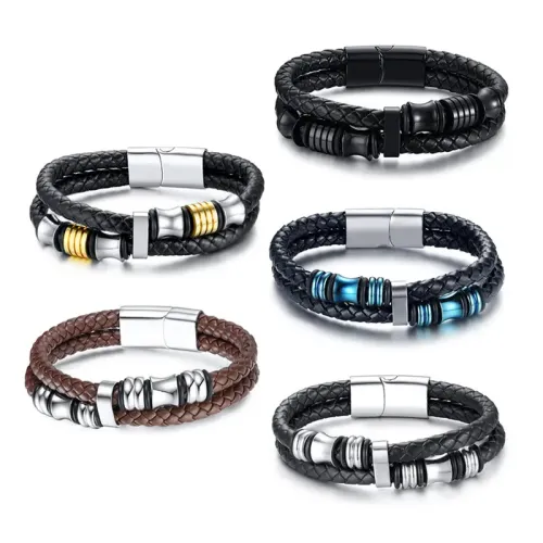 BTM363 Jewelry style jewelry braided leather rope stainless steel leather bracelet men's bracelet