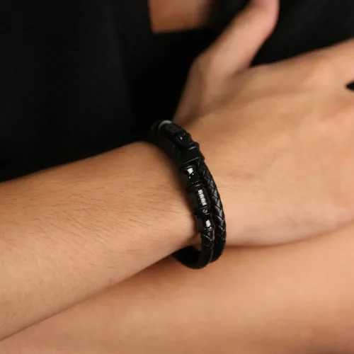 BTM199 Stainless steel magnetic clasp multi-layer braided leather bracelet