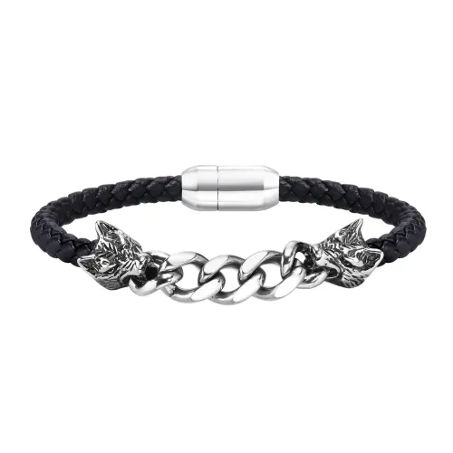 BTM382 Stainless steel chain microfiber leather stitching bracelet men's wolf head