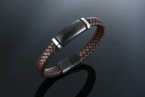 BTM562 Leather rope stainless steel curved brand black microfiber leather bracelet men's titanium steel bracelet