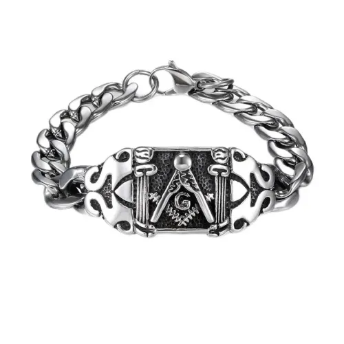 BTM572 Titanium Steel Masonic Religious Totem Men's Stainless Steel Bracelet Punk Ornament