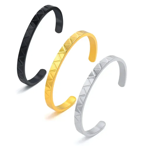 BTM518 Men's Bracelet Stainless Steel Wave Embossed Open Bracelet Black Face 6mm Trim