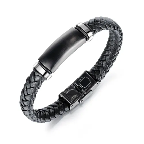 BTM88 Titanium Steel Leather Cord Bracelet Men's Cool Bracelet Jewelry Braided Leather Cord