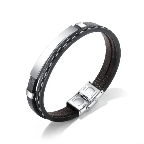 BTM158 Classic punk style stainless steel smooth cowhide bracelet multi-layer braided bracelet