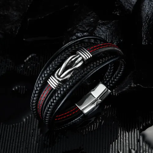 BTM150 Titanium Steel Magnetic Clasp Bracelet Leather Bracelet