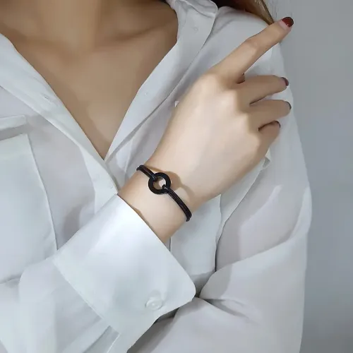 BTM536 Jewelry circle stainless steel braided bracelet ring black wax rope same style for men and women adjustable length